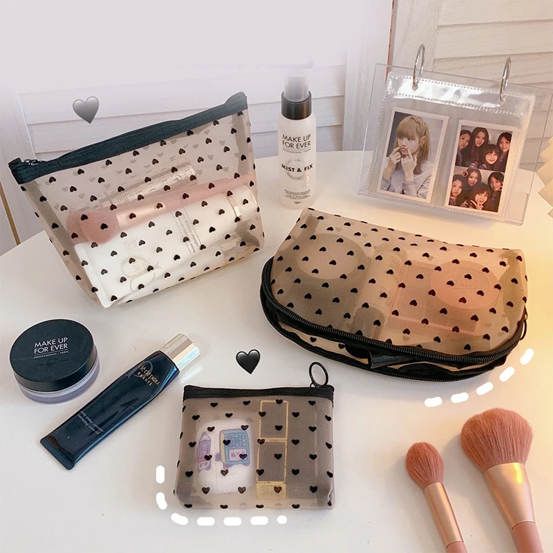 

1 шт. новые сумки для макияжа на молнии, модная прозрачная сетчатая косметичка в черный горошек, Женская дорожная сумка для туалетных принадлежностей, чехол для хранения туалетных принадлежностей