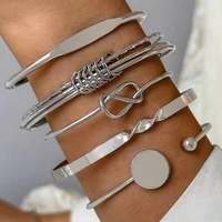 5 Pcs Punk Vintage Bracelets for Women Elegant Gold Silver Color Twist Sparkling Multilayer Adjustable Bangles Jewelry Gifts New 2