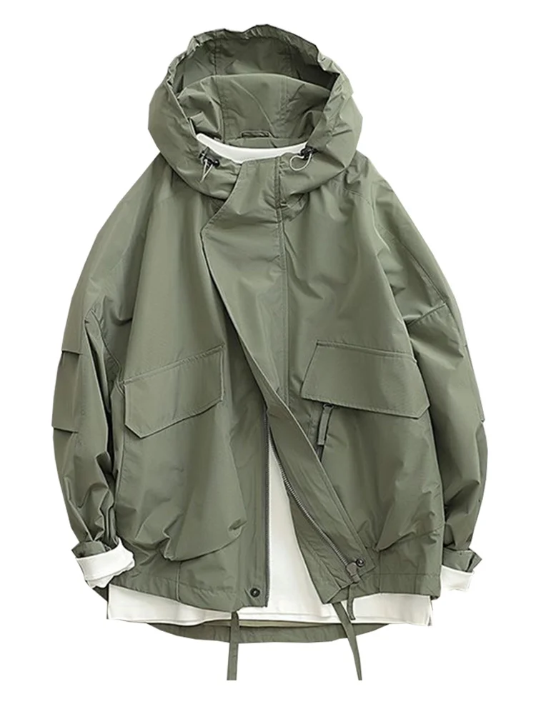 Giubbotto Bomber Oversize Verde Militare Con Cappuccio Uomo Donna Harajuku Cappotti Cargo Solidi Con Cerniera A Maniche Lunghe Cappotti Autunnali Larg