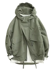 Oversized Army Green Hooded Bomber Jacket Men Women Harajuku Long Sleevd Zipper Solid Cargo Coats Outdoor Loose Autumn Coats