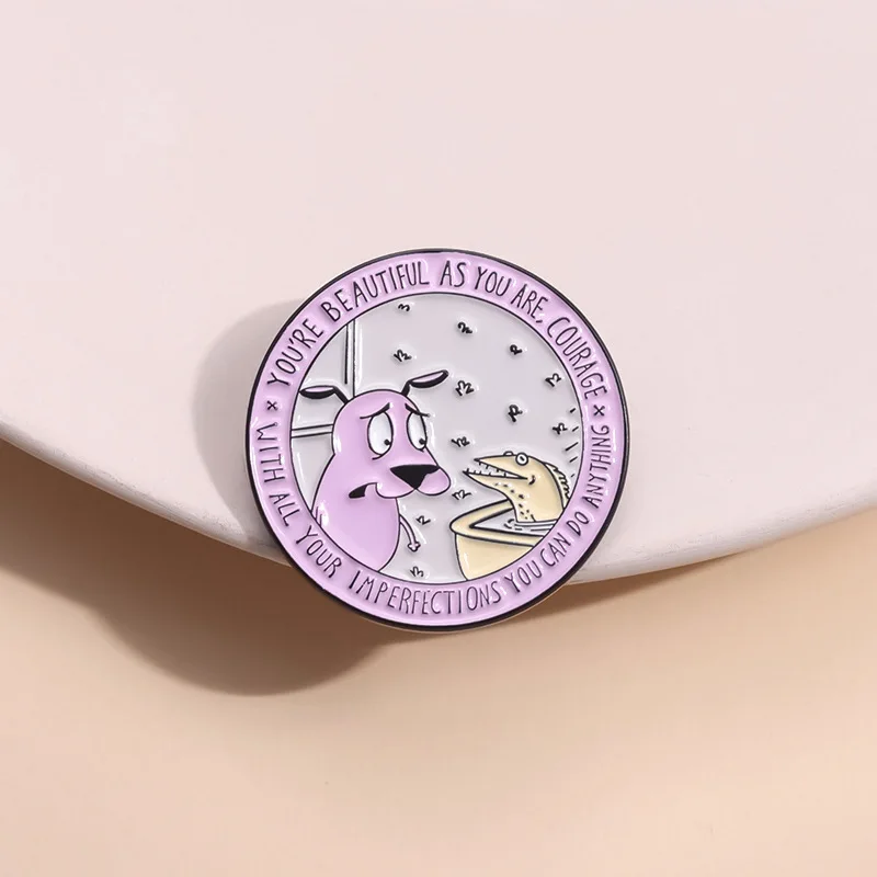 Cartoon Dog Enamel Pins Courage Cowardly Puppy Brooches Lapel Badge Fashion Jewelry Accessories Gift for Kids Friends