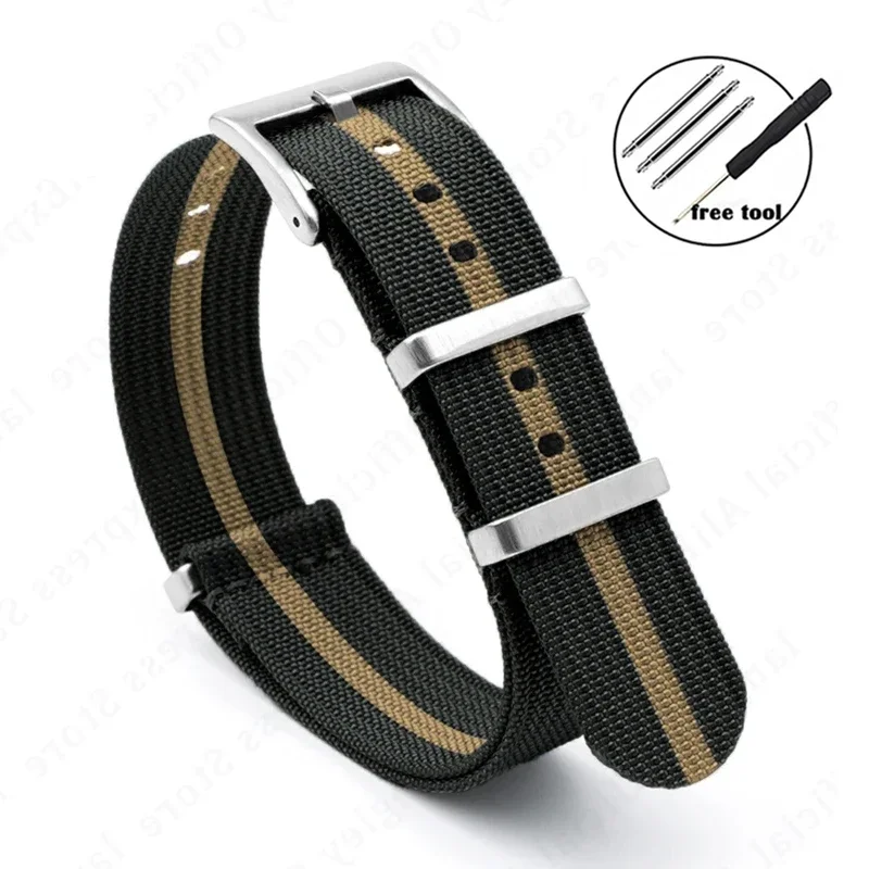 Black Gold Nylon Ribbed Strap - Stylish Military Sport Watchband Bracelet