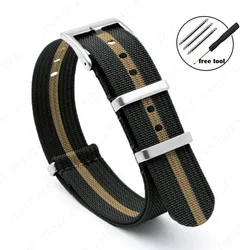 Black Gold Nylon Ribbed Strap - Stylish Military Sport Watchband Bracelet - 20mm (Black - C)