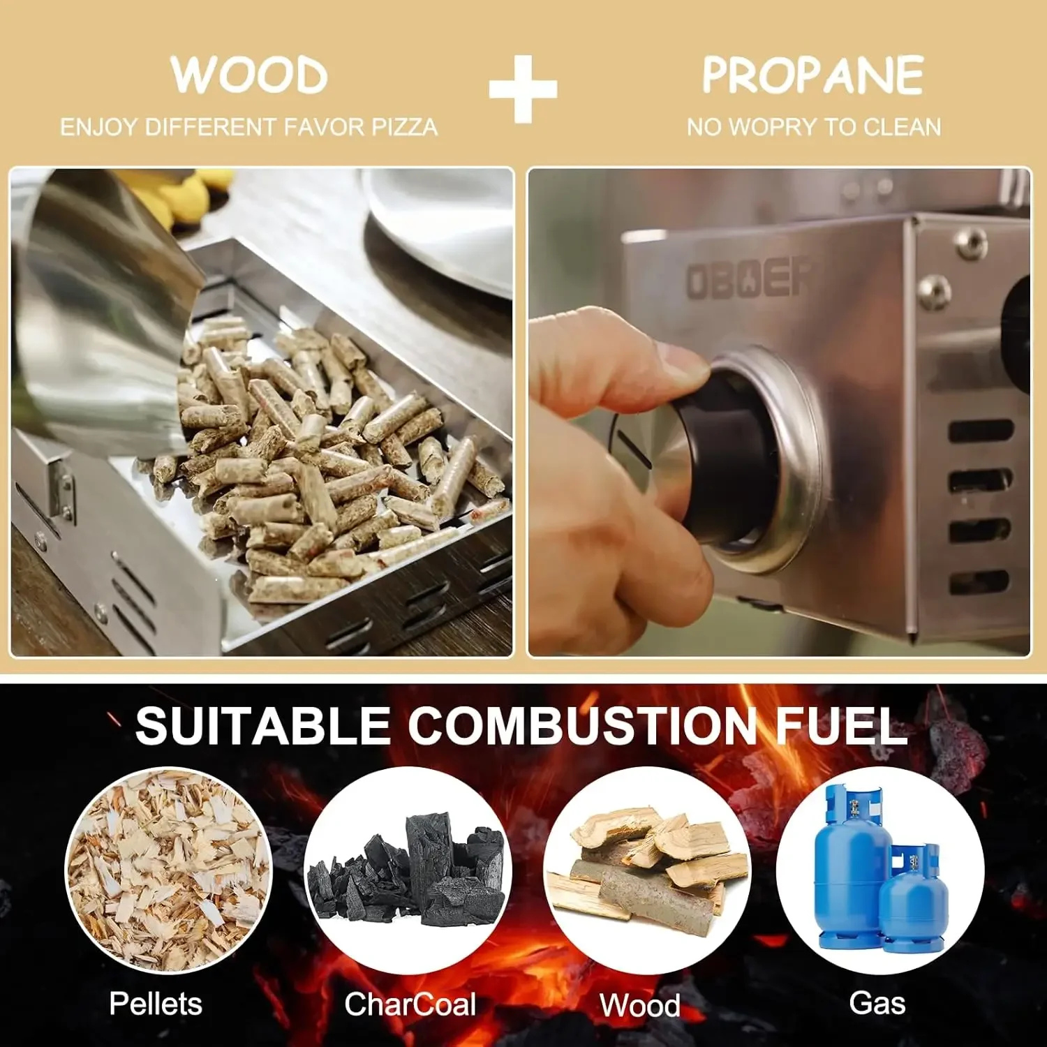 Pizza Oven Outdoor,Multi-Fuel Rotatable Pizza Ovens,Portable Wood Fired and Gas Pizza Oven,Stainless Steel 3-Layer Oven,Pizza Ma 2