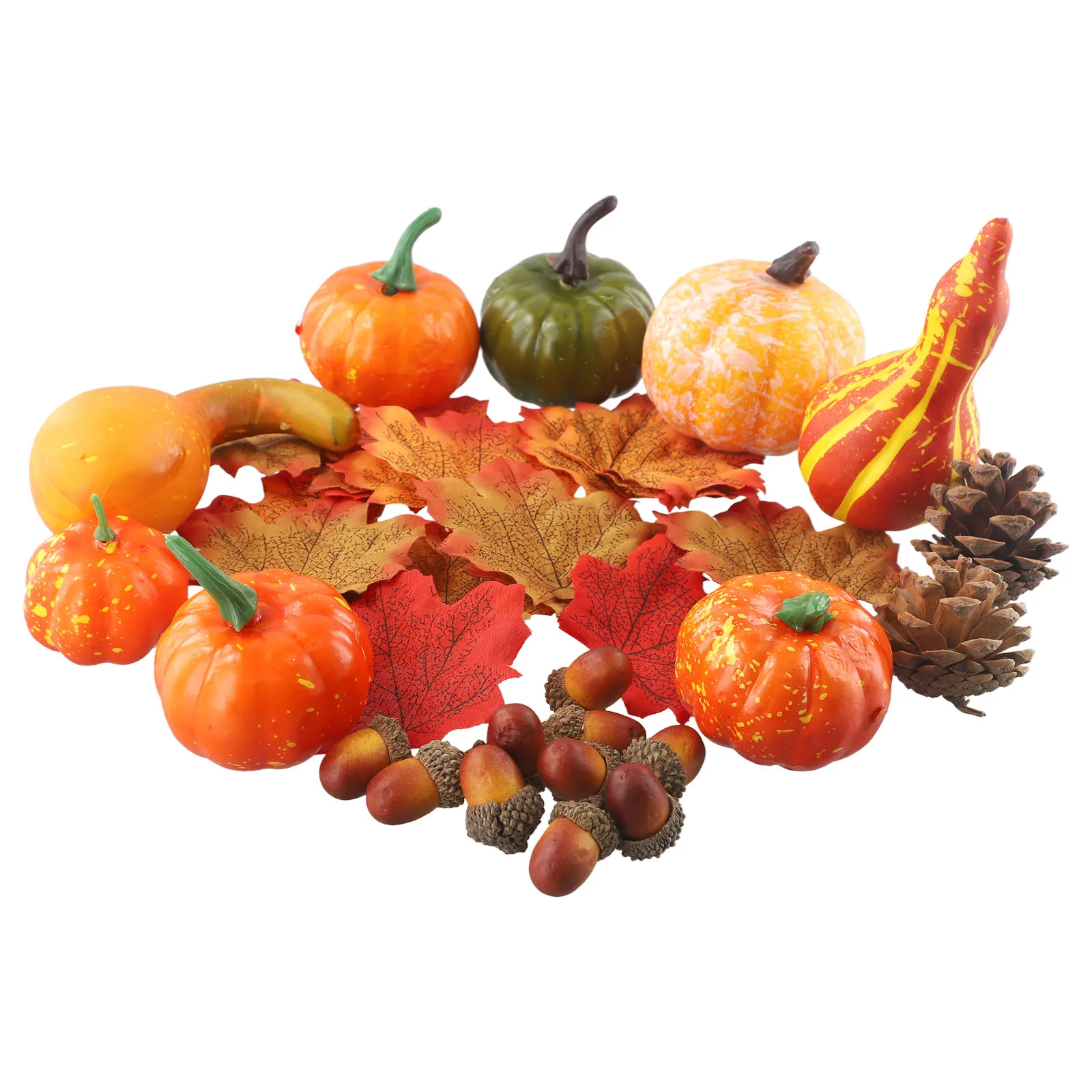 

50pc Fall Harvest Decor Props Artificial Mini Pumpkin Gourd Acorn Berries Maple Leaf Artificial Pumpkin DIY Craft Hallowee Decor