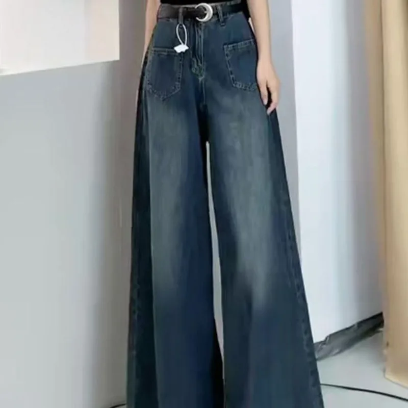 Denim Planet Wash Vintage 2024 New Summer Women's Jeans High Waist Loose Fit Fit Straight leg Jeans