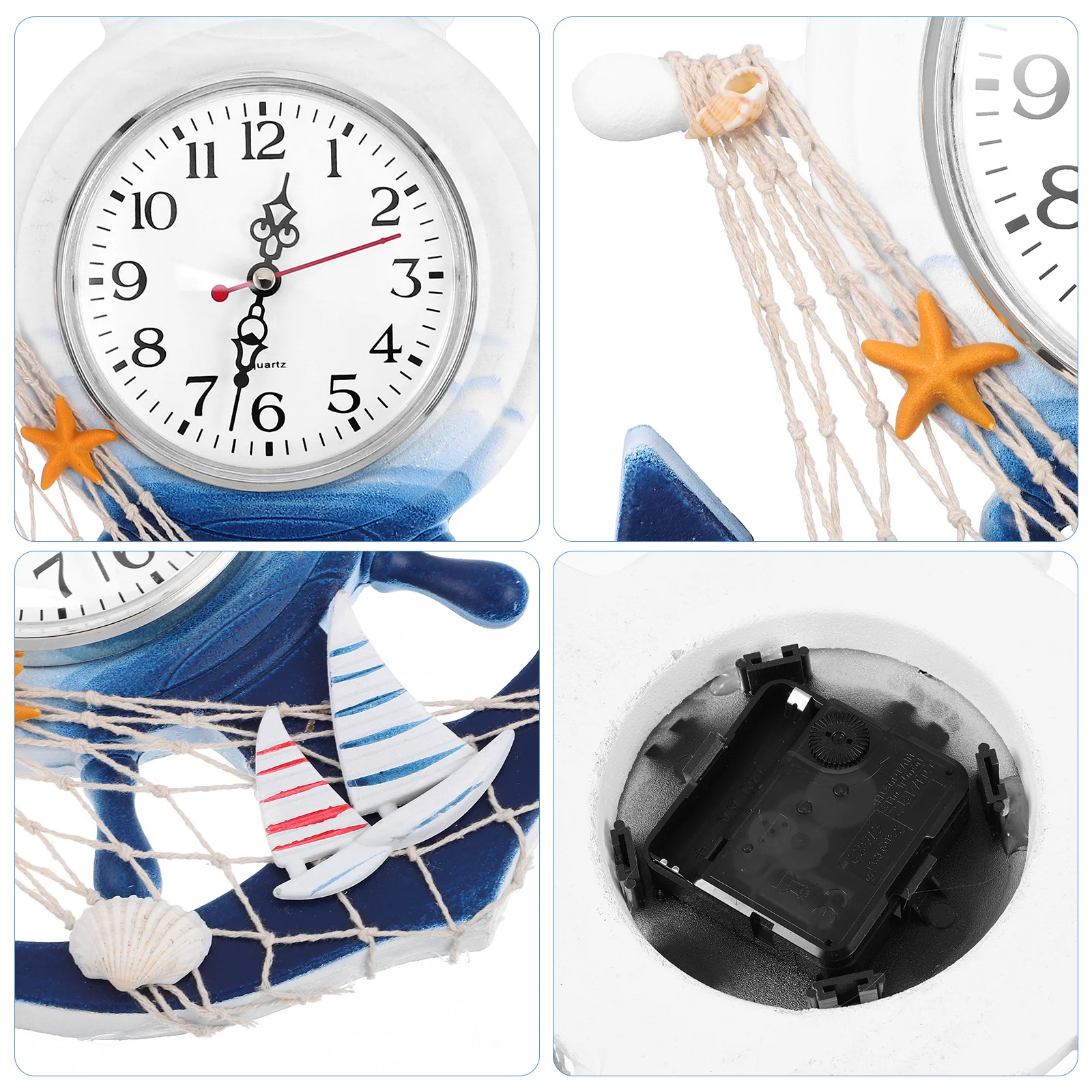 Boat Anchor Clock Wooden Wall Clock Plastic Material Clear Mirror Home Decor Mediterranean Style Hanging Bedroom