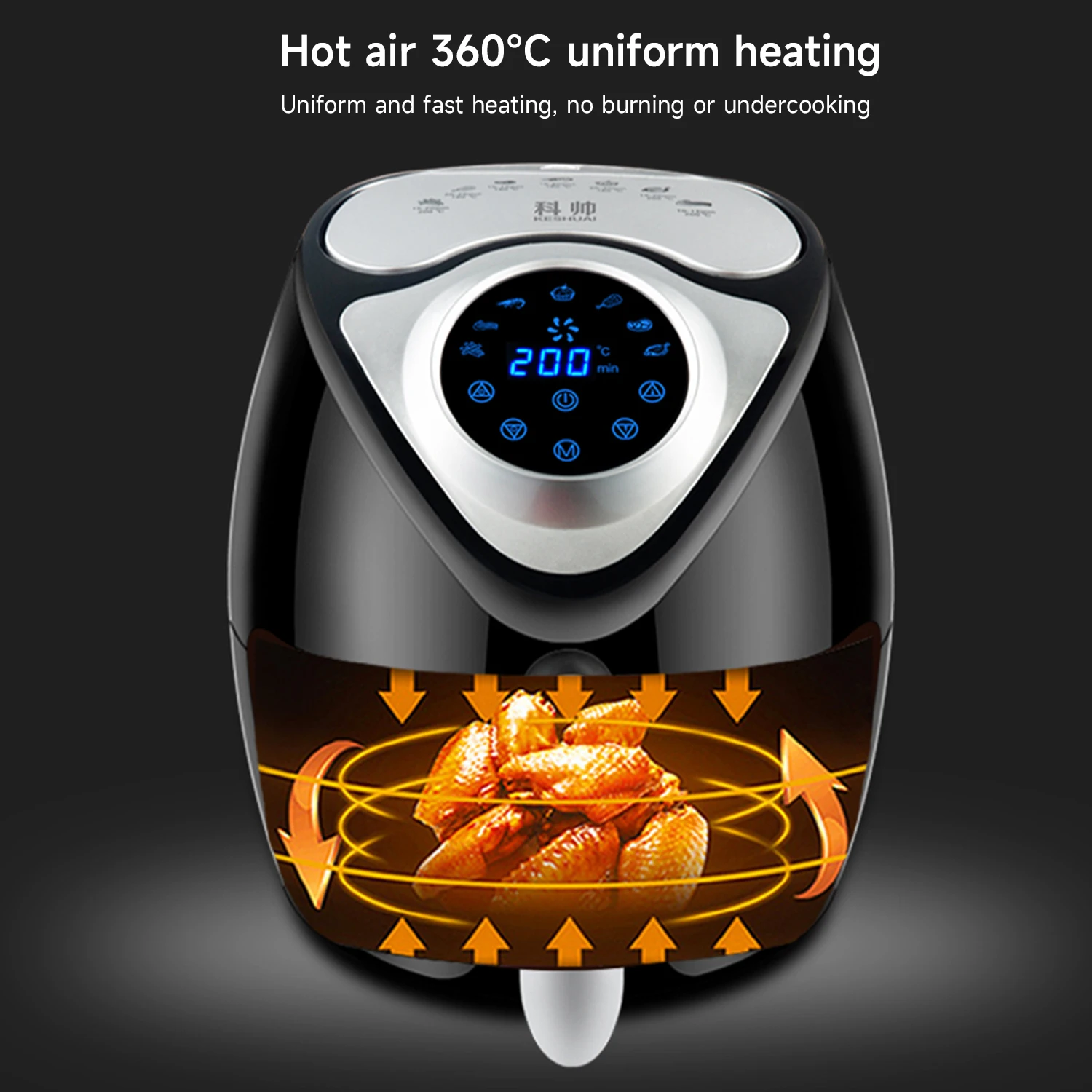 5.5L Smart Electric Air Fryer 360&deg;Baking Convection Oven Deep Fryer without Oil Auto Power Off Easy Cleaning Kitchen Appliance
