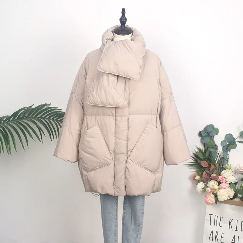 

New Female Winter Women White Duck Down Coat Female Notched Collar Double Breasted Coat Casual Lady Drawstring Puffer Outwear