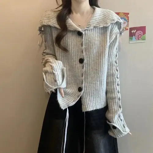 Women's 2025 Autumn/Winter New Fashion Tracksuit Matching Set Korean Elegant Knit Sweater+Casual Cargo Pants Two Piece Suit - Image 4
