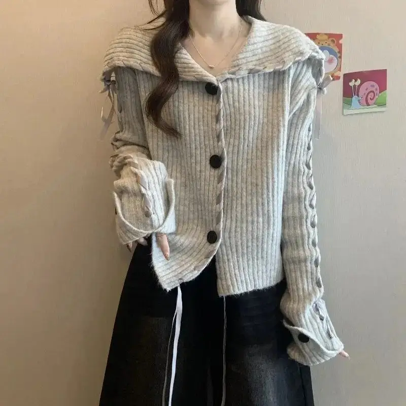Women's 2025 Autumn/Winter New Fashion Tracksuit Matching Set Korean Elegant Knit Sweater+Casual Cargo Pants Two Piece Suit - Image 4