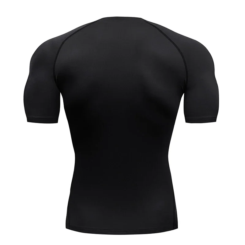 T-shirt de compression à séchage rapide pour homme, haut de sport, de course, de fitness, de musculation, respirant, noir