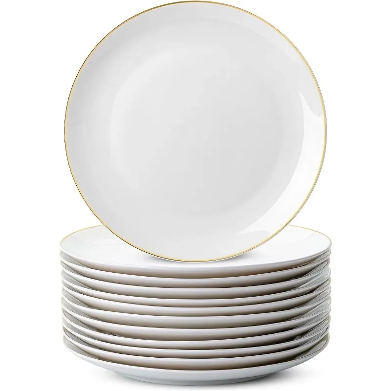

White Porcelain Dinner Plates, Set of 12, 10.5", White Dishes, Porcelain Dinner Plates, Plate Set for 12, Porcelain Plates