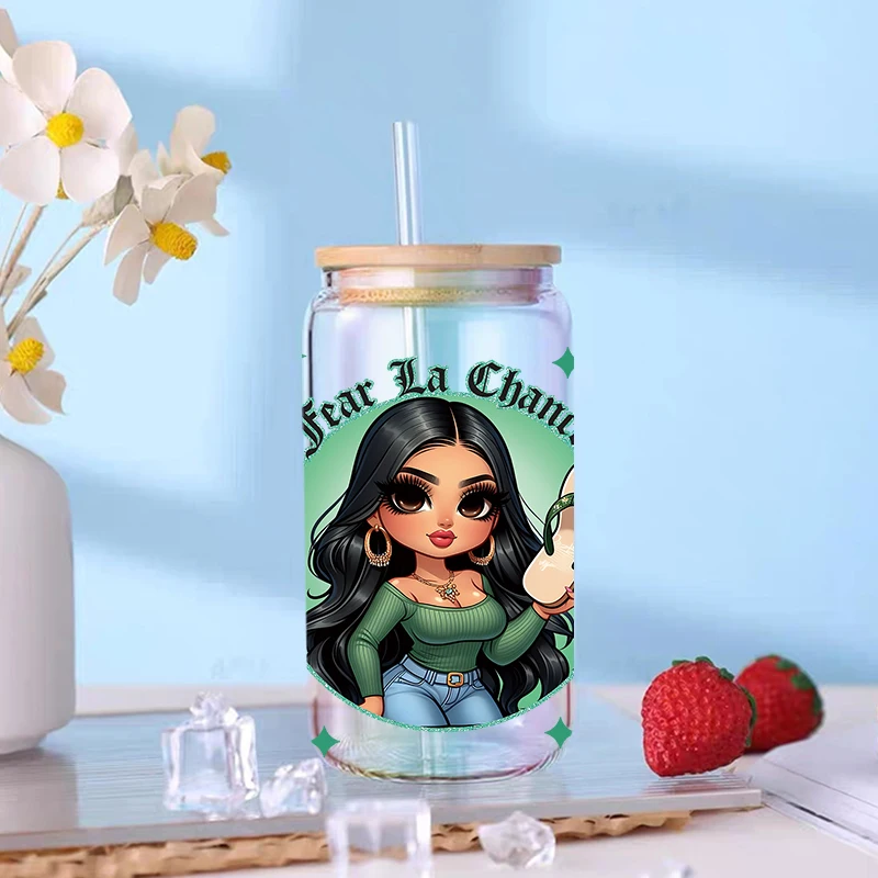 D15706 UV DTF Mama 필요, Cafecito Chicana Mom Cafecito y Chisme Latina 어머니날 인쇄, 16oz Libbey 안경 랩, 3D