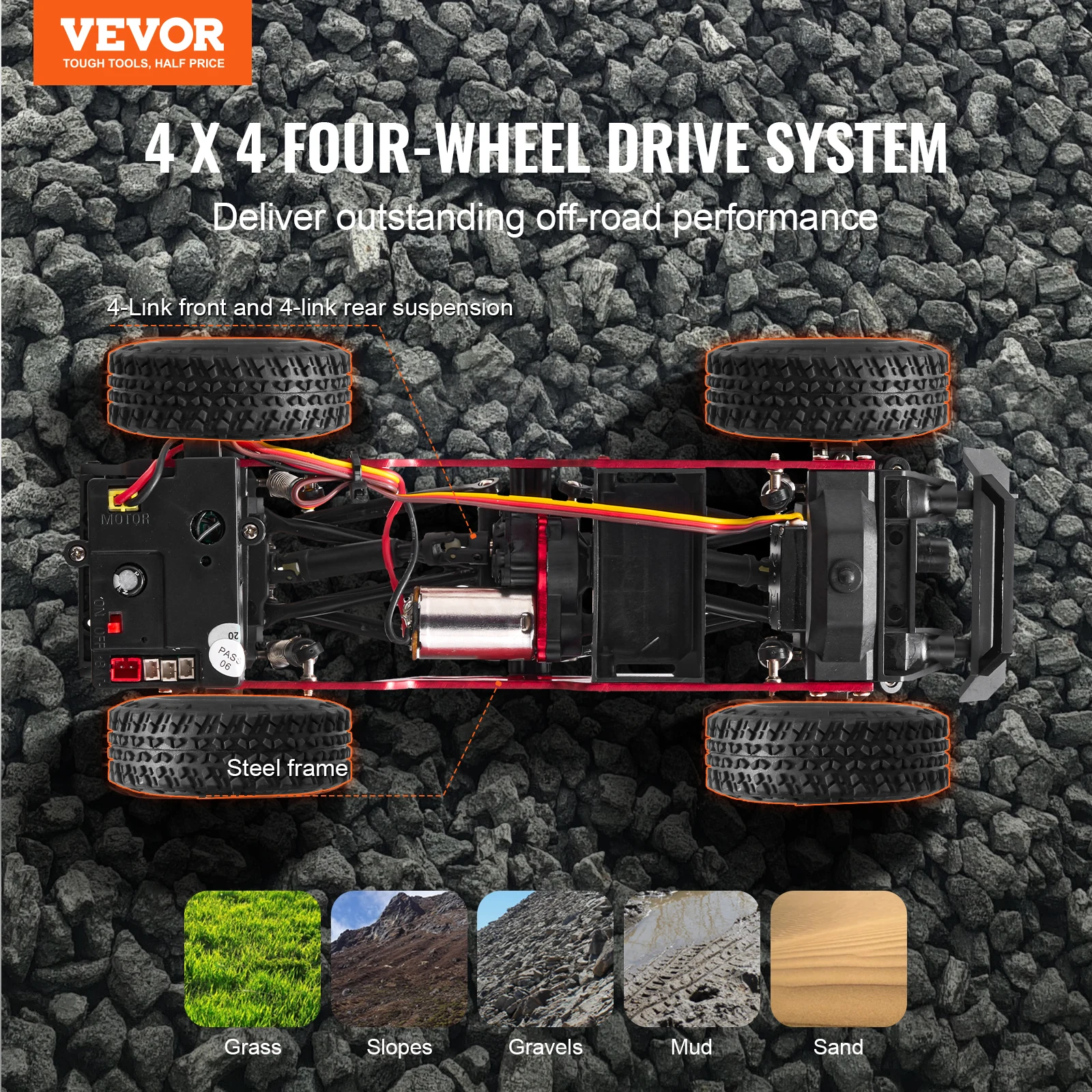 VEVOR Fast RC Cars 3km/h 1/24 Off Road All Terrain 4WD with Full Lighting Remote Control Racing Truck for Adults and Kids Toys 2