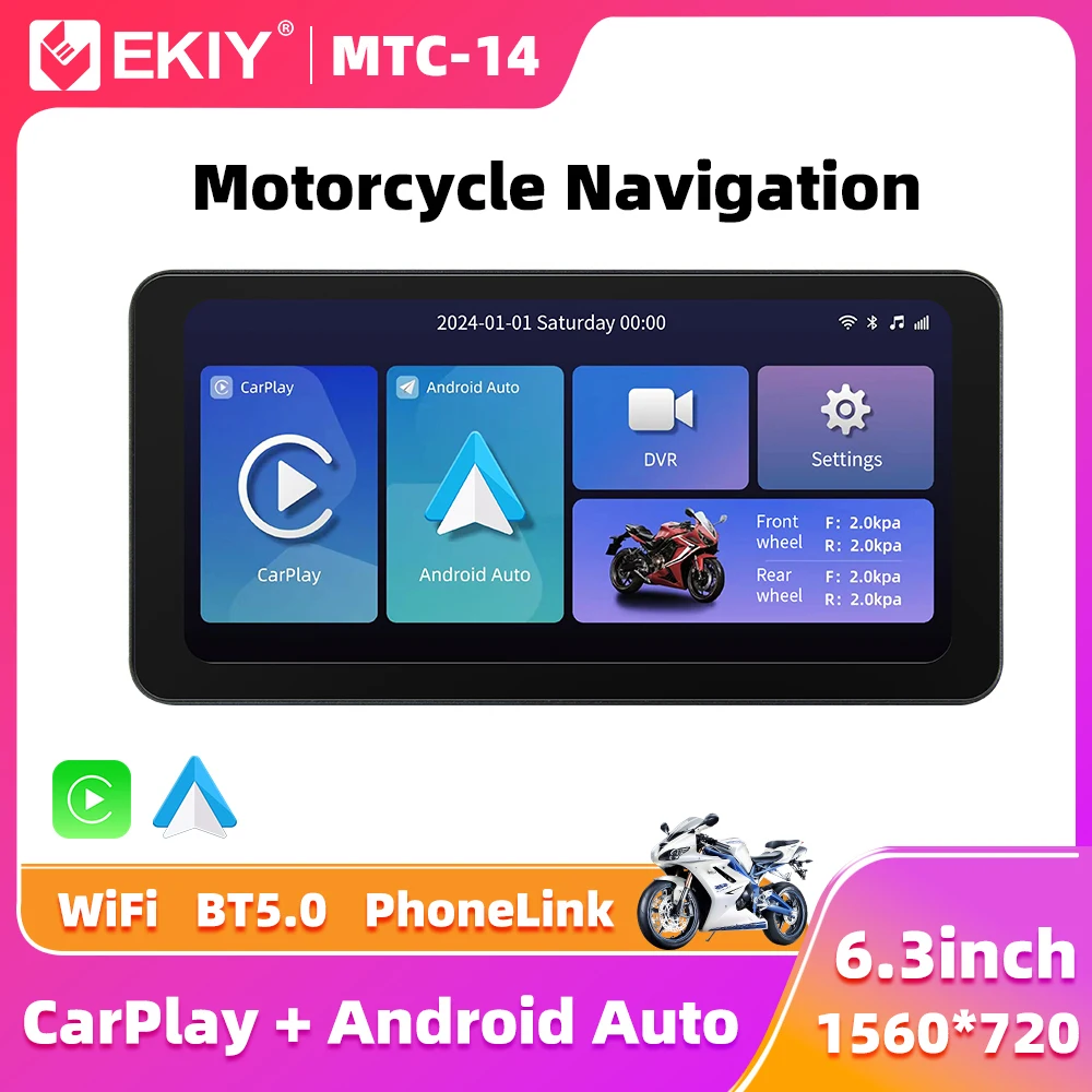 Motorcycle Navigation Display EKIY Wireless CarPlay Moto Android Auto 6.3 inch