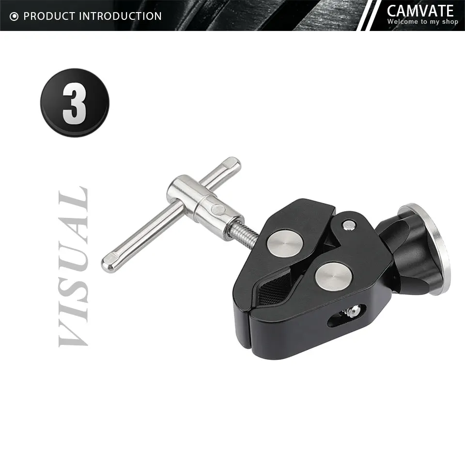 Super Crab Clamp With ARRI Rosette Mount M6 Female Thread & 1/4"-20 Threaded Hol
