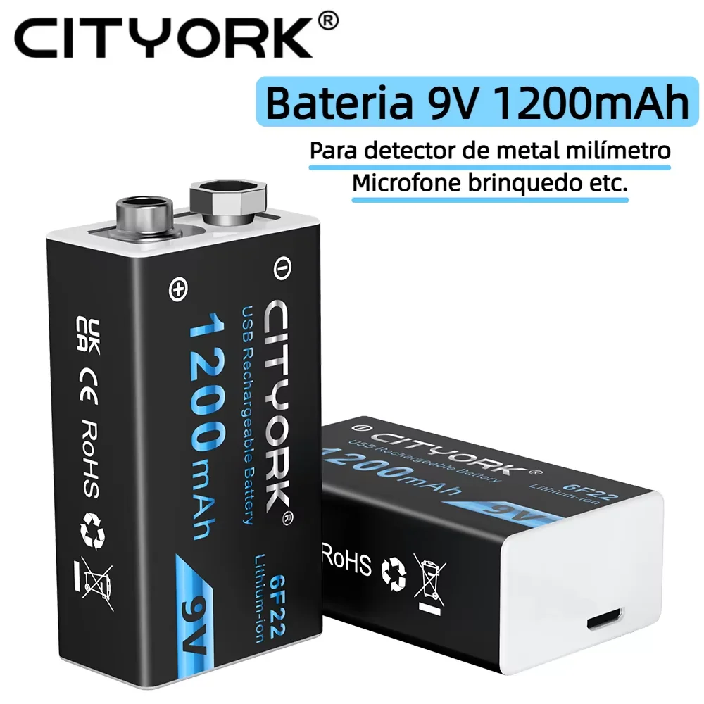 9V 6F22 1200mAh USB Rechargeable Battery With TYPE-C USB Charging Li-ion Battery For Metal Detector Multimeter Toy