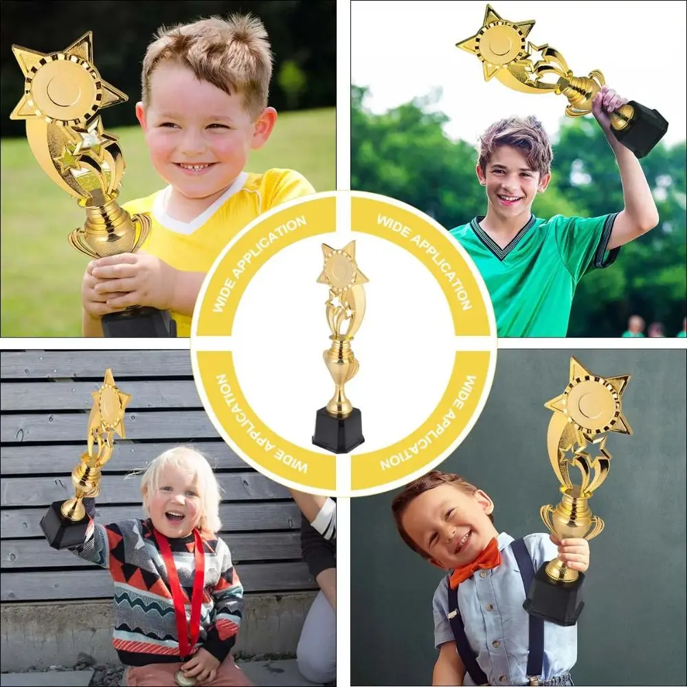 Plastic Award Trophy Competition Sports Game Golden Plating Winner Award Trophy Toy School Rewarding Supply Stars