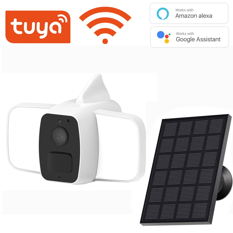 

Tuya Smart 1080P Solar Battery Camera waterproof Rechargeable 10000mAh Support Alexa Google 140LM Spotlight Color Night vision
