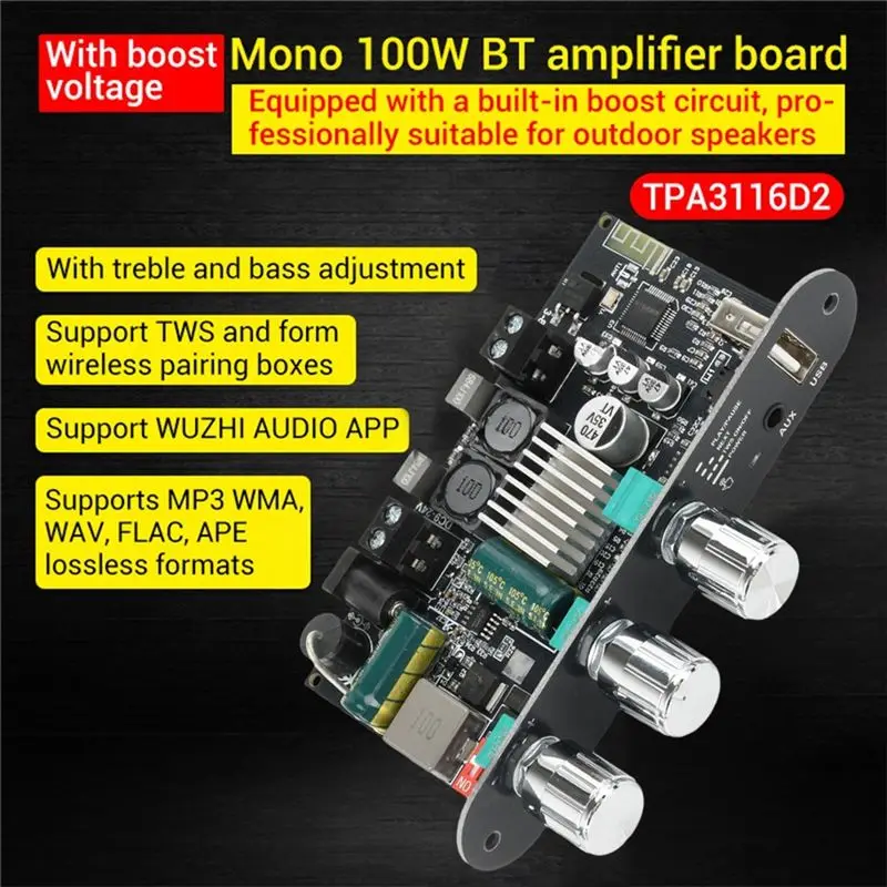 ZK-1001U DC 9-24V 오디오 전력 증폭기 모듈 홈 시어터용 BT 100W 모노 보드 앰프 모듈 TPA3116D2-Hot