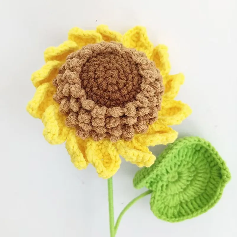 Finished Handmade Crochet Artificial Flowers For Living Room Decor Crochet Yellow Sunflowers Kintted Pink & white Lily Flowers