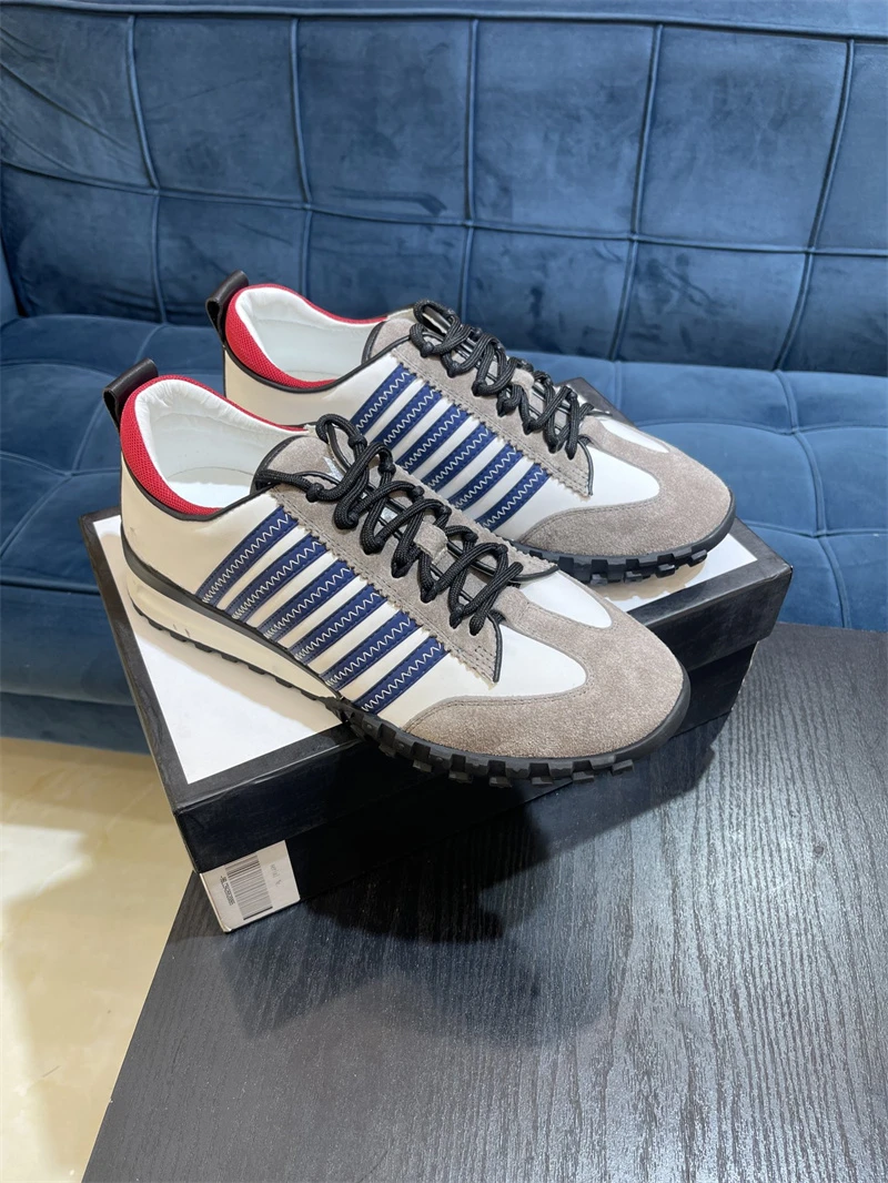 

Highquality Men's Italy Brand Design Dsq2 Striped Leather Casual Breathable Tenis Masculino Sneakers Letter Luxury Shoes