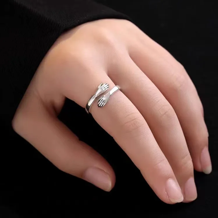 S925 Sterling Silver Love Hug Couple Rings Adjustable Opening Ring Women Men Lover Jewelry Anniversary Gifts