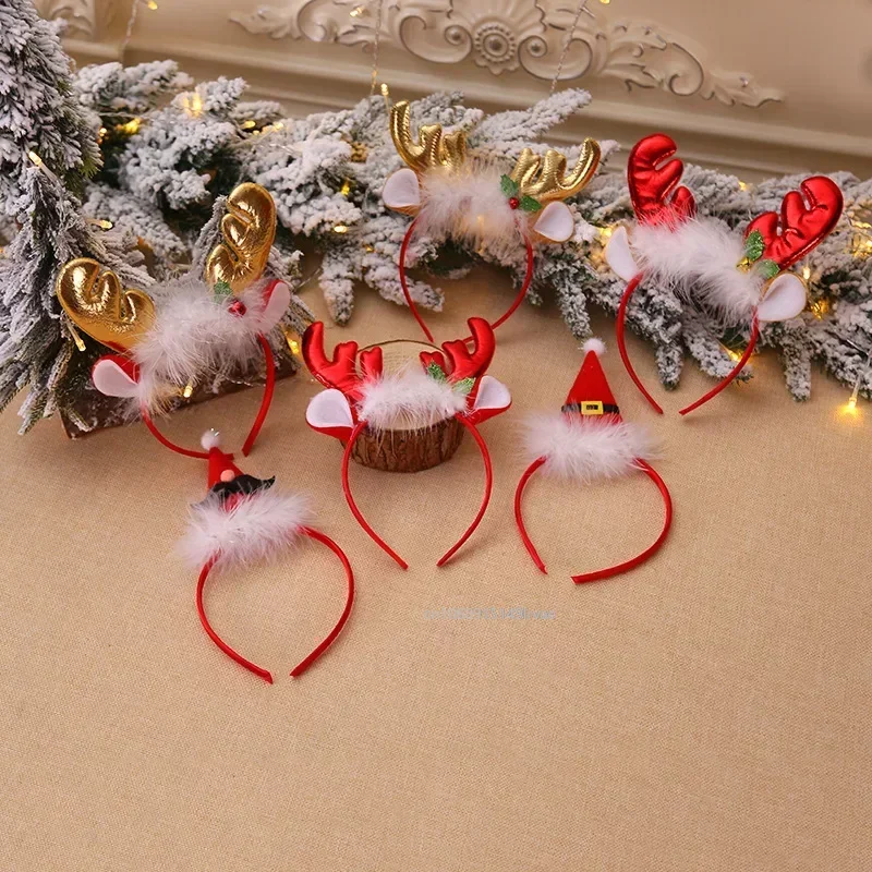 Hair headband fashion Christmas red bows elastic reindeer antler Santa for women girl Xmas party favor