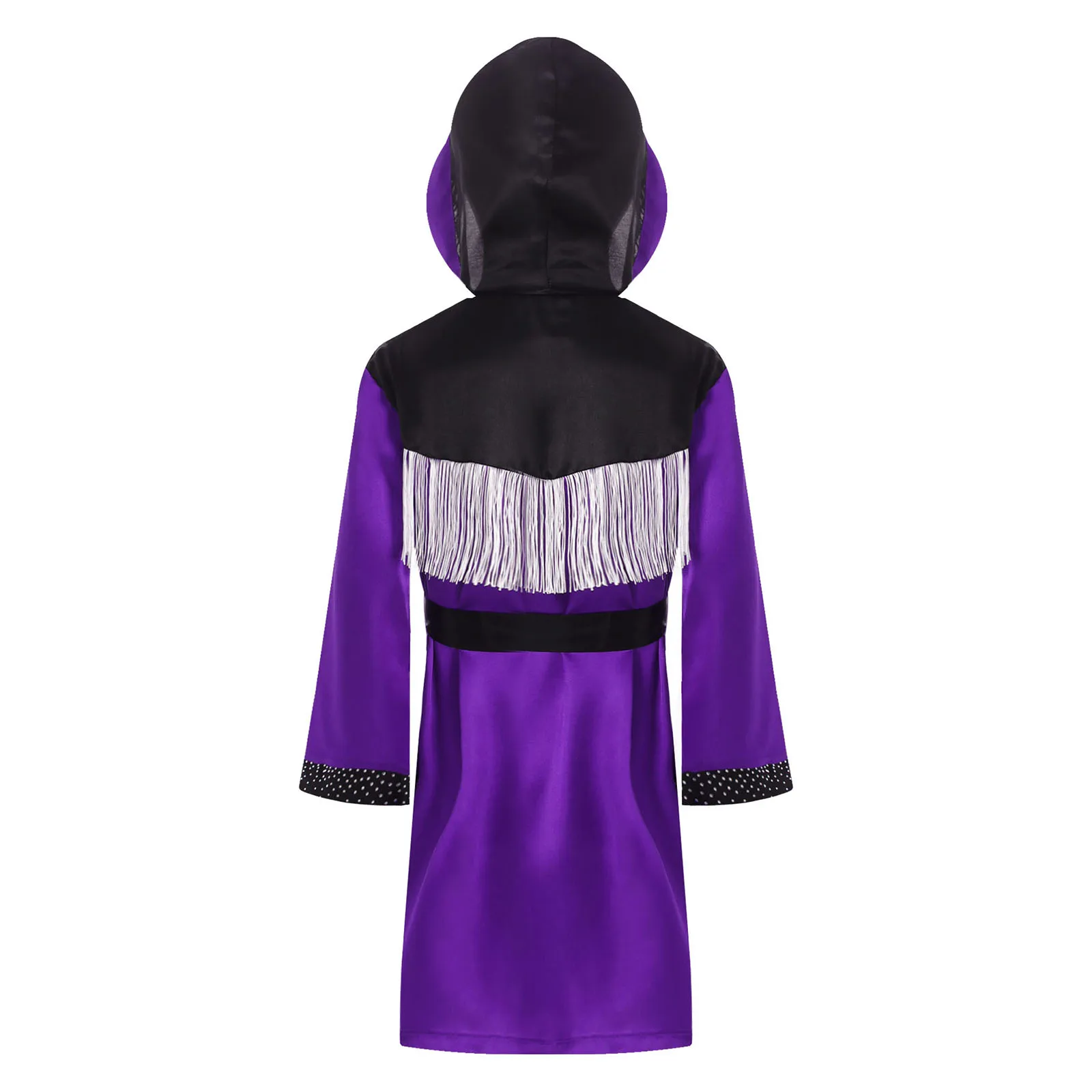Boxing Robe Kids Boys Girls Thai Kickboxing Costume Tassel Hoodie Cloak Satin Hooded Robe with Belt for Jiu Jitsu Fighting Wear