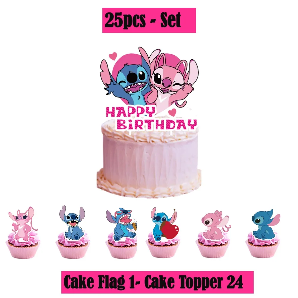 

Pink Lilo Stitch Disposable Decoration Of Cake Flag Topper For Wedding Baby Shower Anniversary College School Dinning Wedding