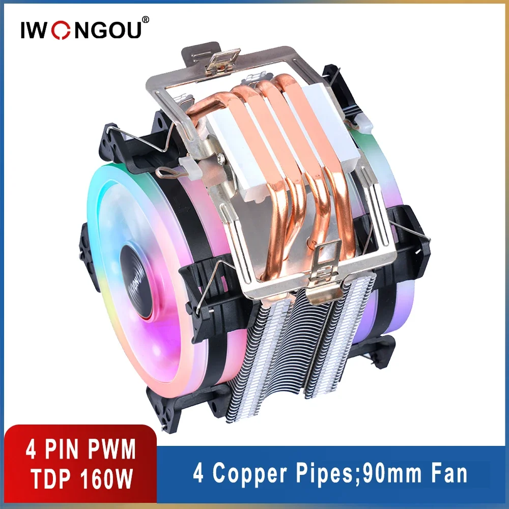 Cpu Cooler Am4 4Pin 90Mm Rgb Raffreddamento Cpu Ventola Iwongou Air Cooler X99 4 Heatpipes Radiatore Per Intel Lga2011V3 1200 1155 1700 Amd