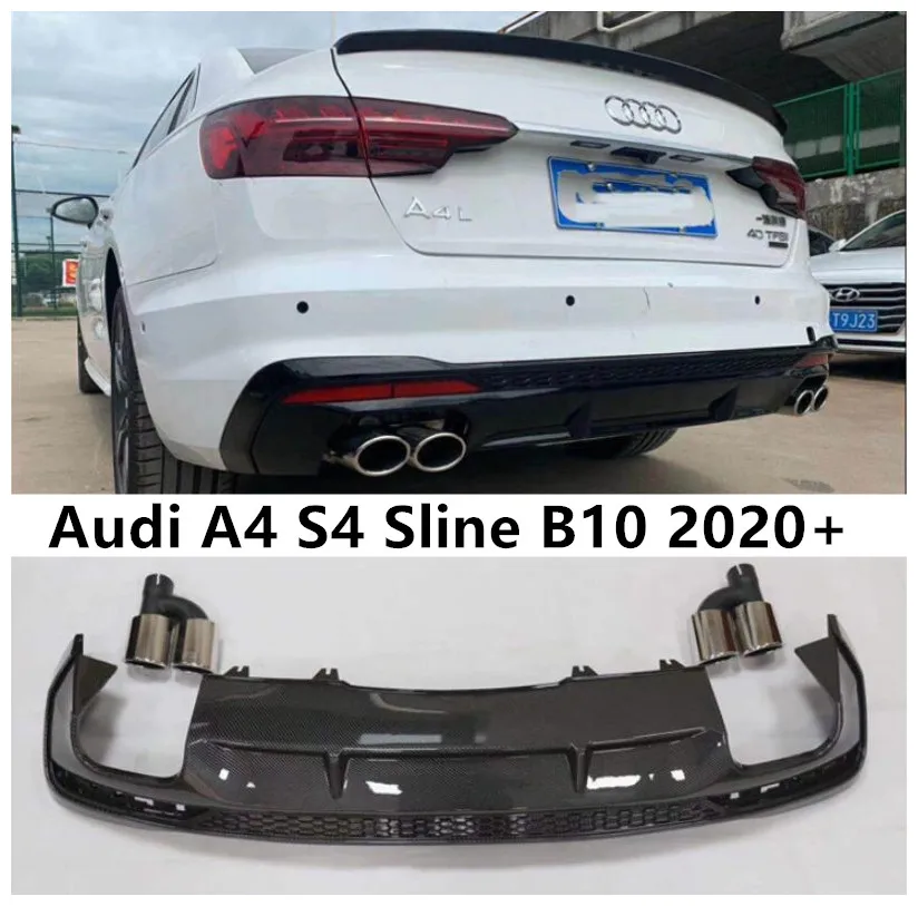 

Диффузор для заднего бампера и выхлопные наконечники для Audi A4 S4 Sline B10 2020 2021 2022 спойлер для двери багажника из АБС-углеродного волокна