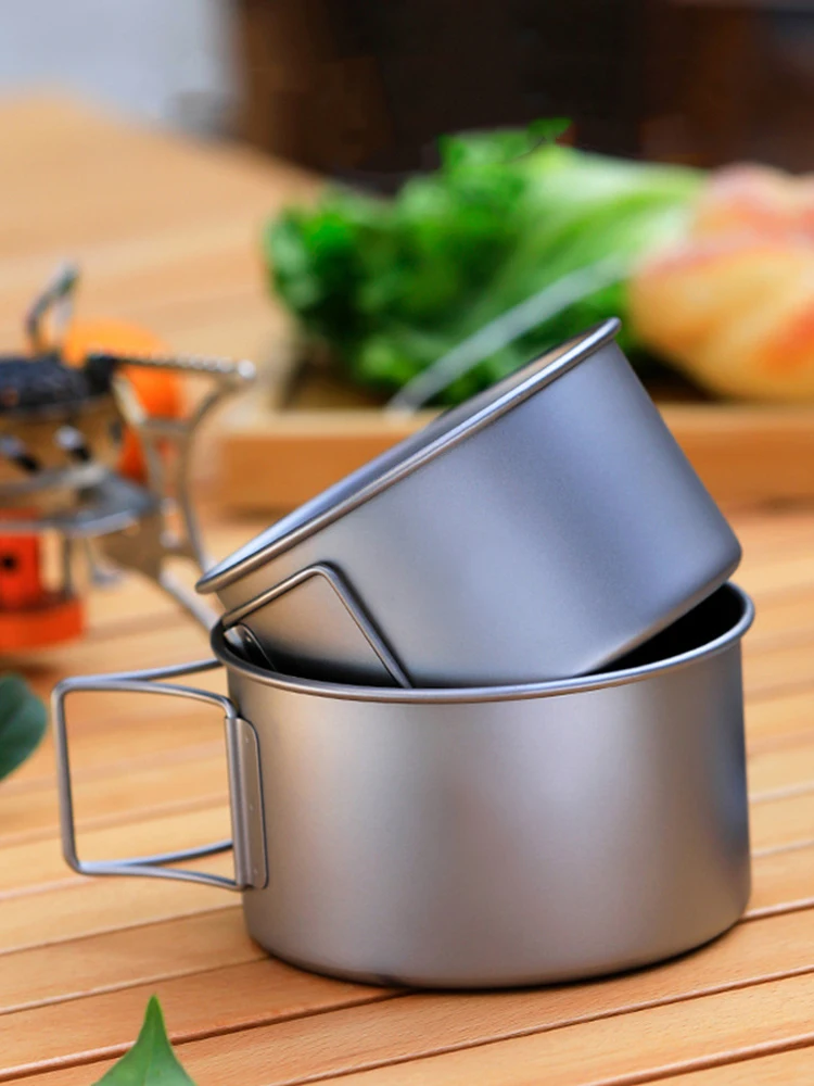 Description Picture 2 of itemFoldable Handle Portable Titanium Bowl, Outdoor Camping Bowl Dinner Food Container Hiking Backpack Picnic Cooking Tableware Tool