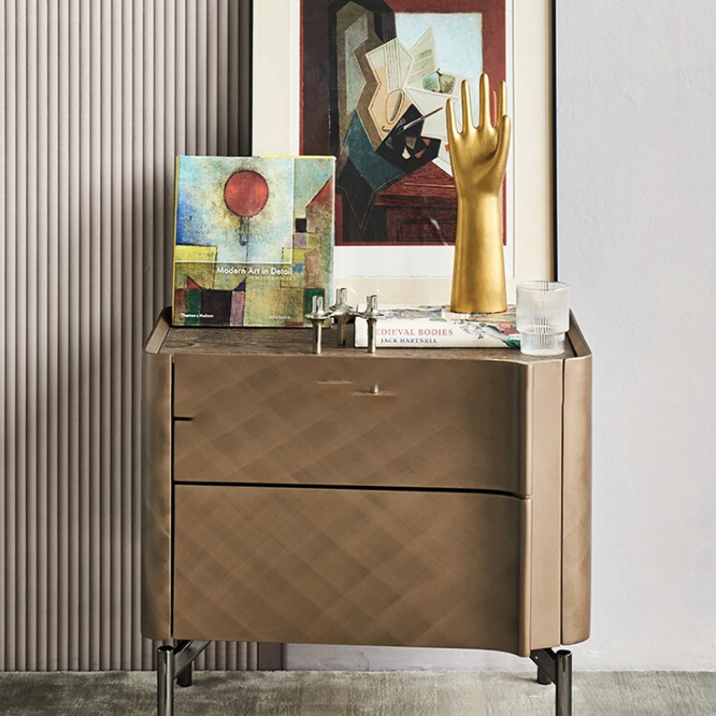 

Italian minimalist bedside table Bedroom bedside cabinet Chicken wing wood top-grade brushed paint designer art bedside table