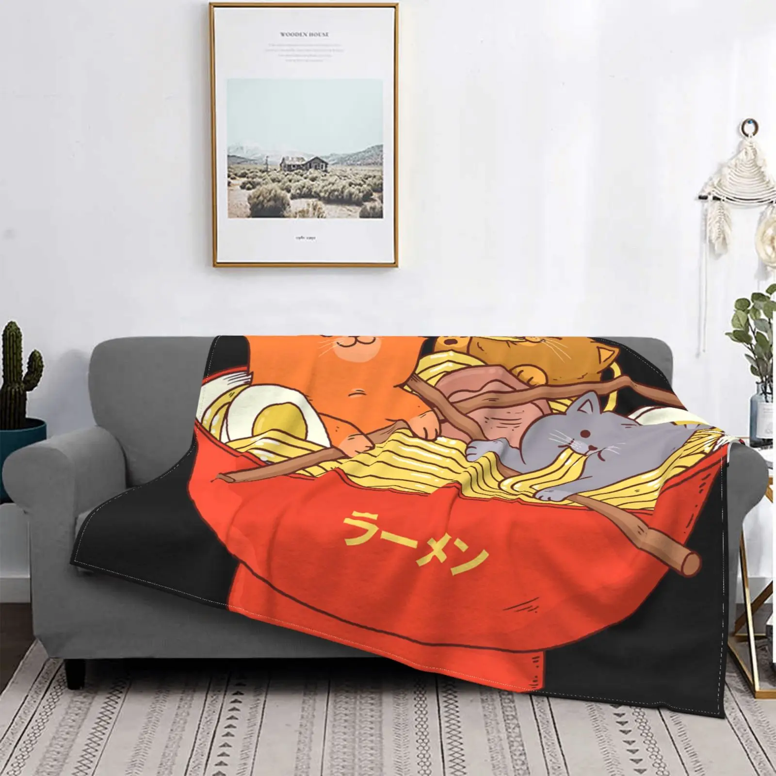 Men'S Cat Japanese Ramen Noodle Blanket On The Bed Bedspread 135 Anime Comforter Covers Picnic Plaid |