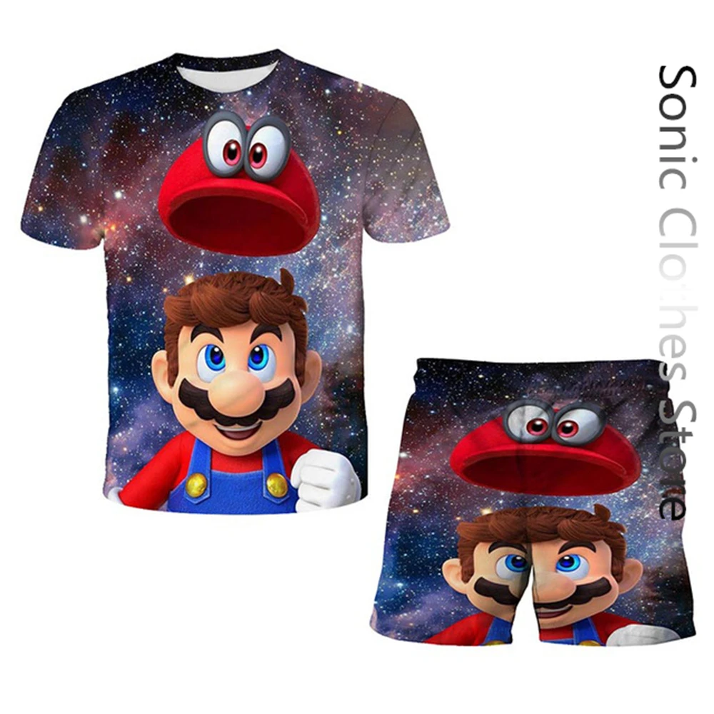 

Summer New Fashion Mario Bros 2 Piece Sets Kids Tracksuit Men's Oversized Clothes 3D Printed t shirts Men Suit Tshirt Shorts