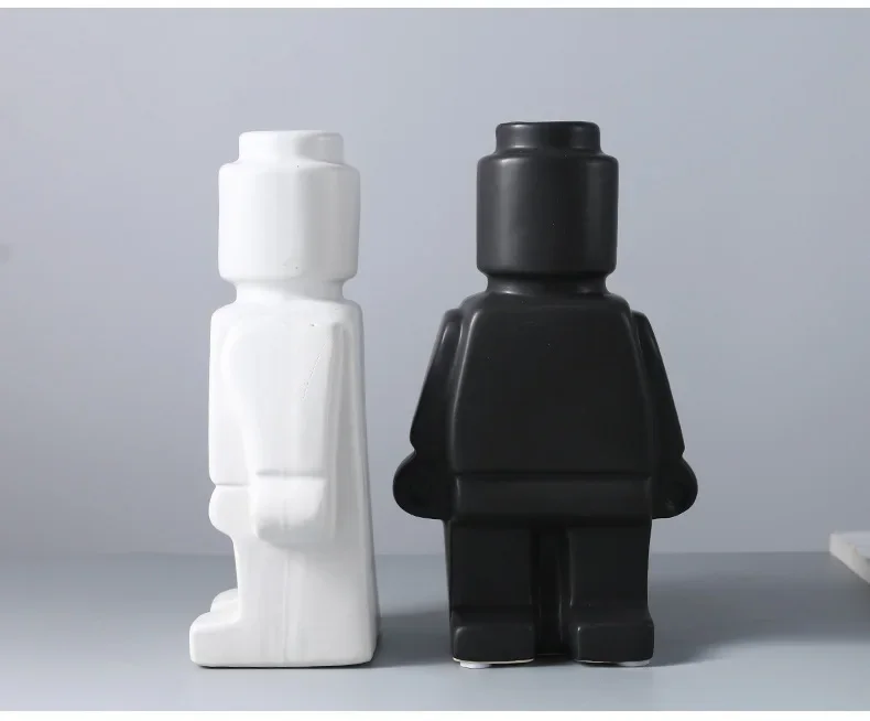 Minifigure Building Blocks Resin Robot Flower Vase Home Decoration Modern Home Interior Office Desk Decoration Pendants ваза 화병 3