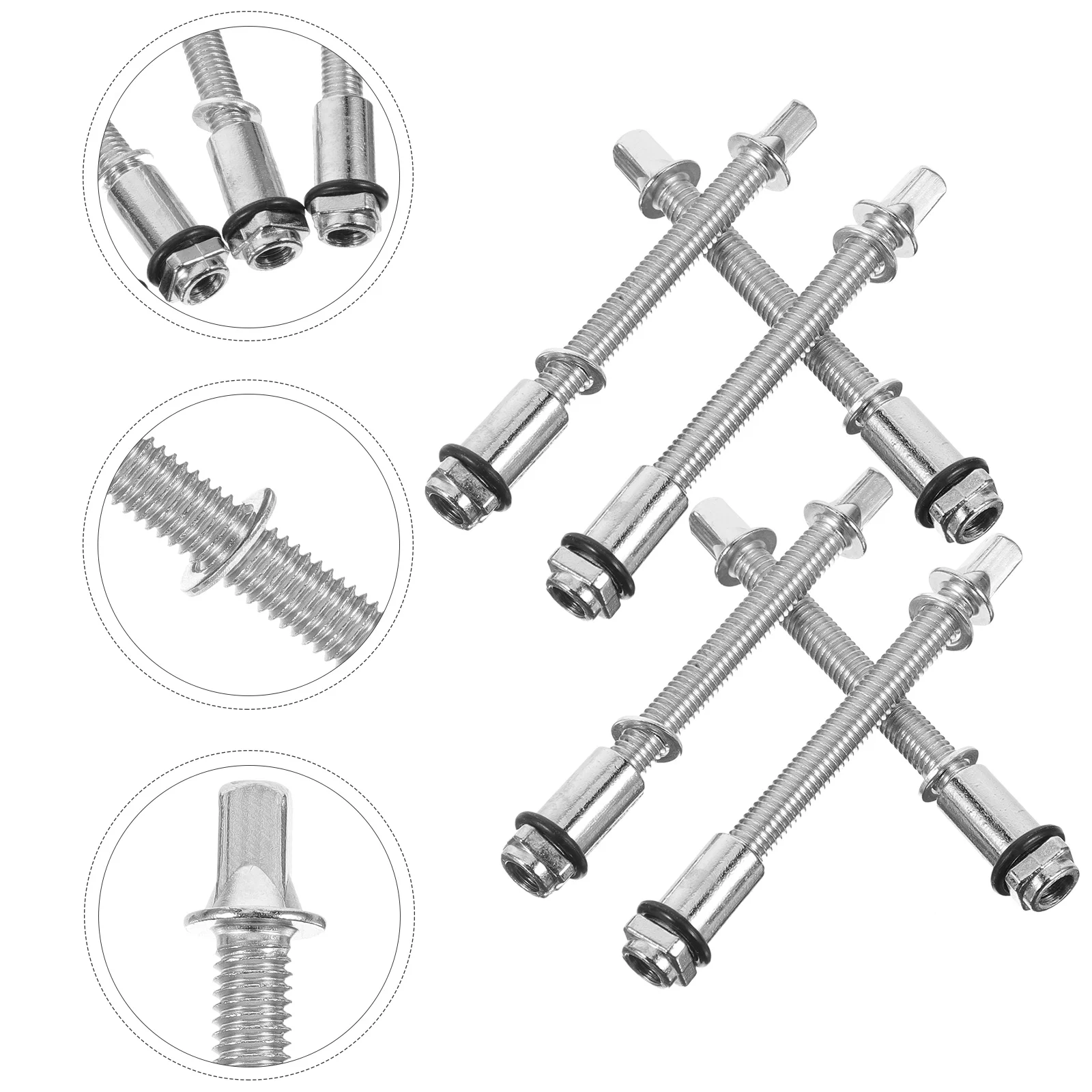 

6pcs Drum Screws Drum Set Parts Snare Drum Hardware Tension Rods Screw with Rubber Rings