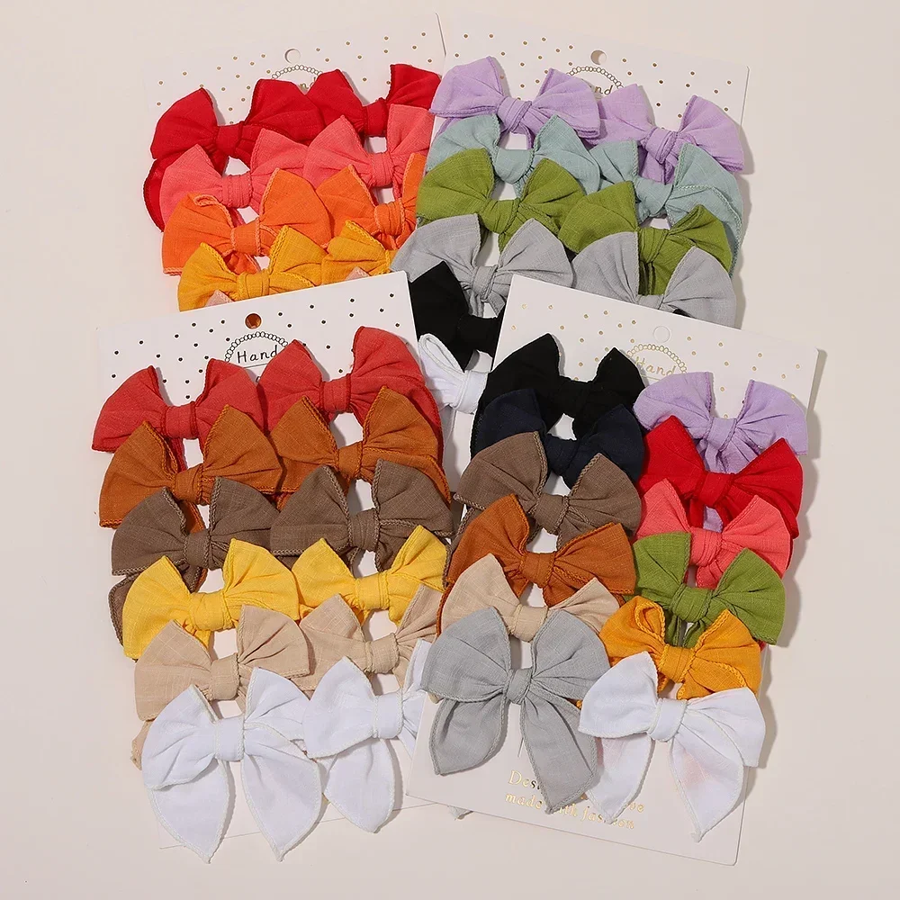 

12Pcs/Set Cotton Solid Handmade Bows Hair Clips Baby Girls Bowknot Hairpin Barrette Headwear Kid Hair Accessories Wholesale