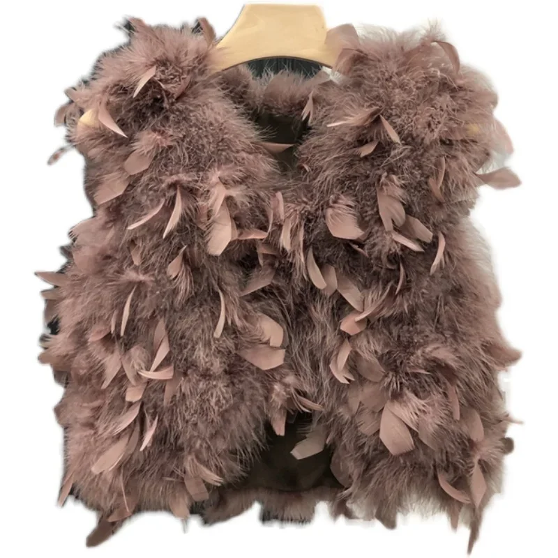 Feather Vest For Women New V-neck Autumn Sweet Short High