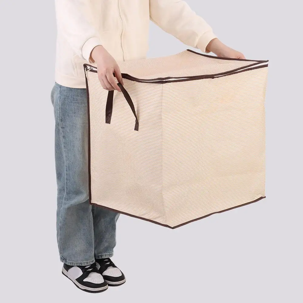 Gift Stripe Quilt Storage Bag with Handles Dust-proof Closet Organizer Foldable Clothes Storage Bins 3