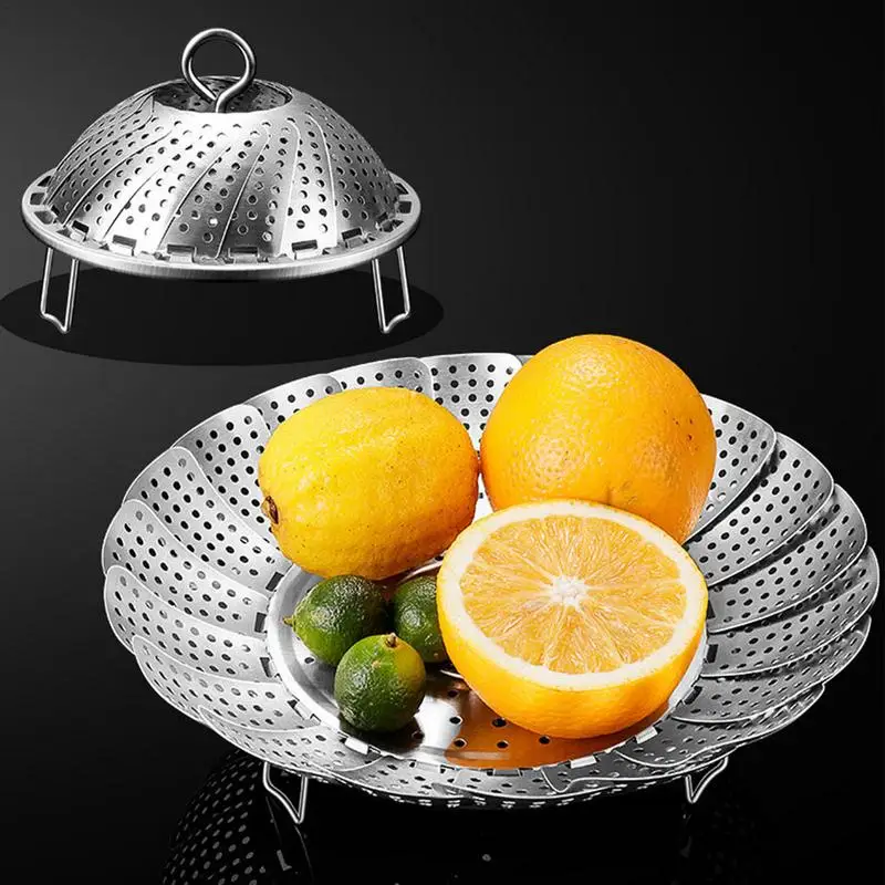 

Vegetable Steamer Basket Stainless Steel Food Steamer Bowl Fruit Steamer Basket Steaming Rack Drawer Kitchen Folding Steamer