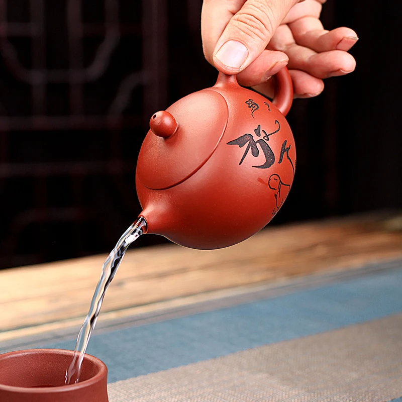 Chinese Style Xishi Teapot, Purple Clay Raw ore Dahongpao, Kung Fu Household, Pure Handmade, 200ML, Tea Pots, 1Pc