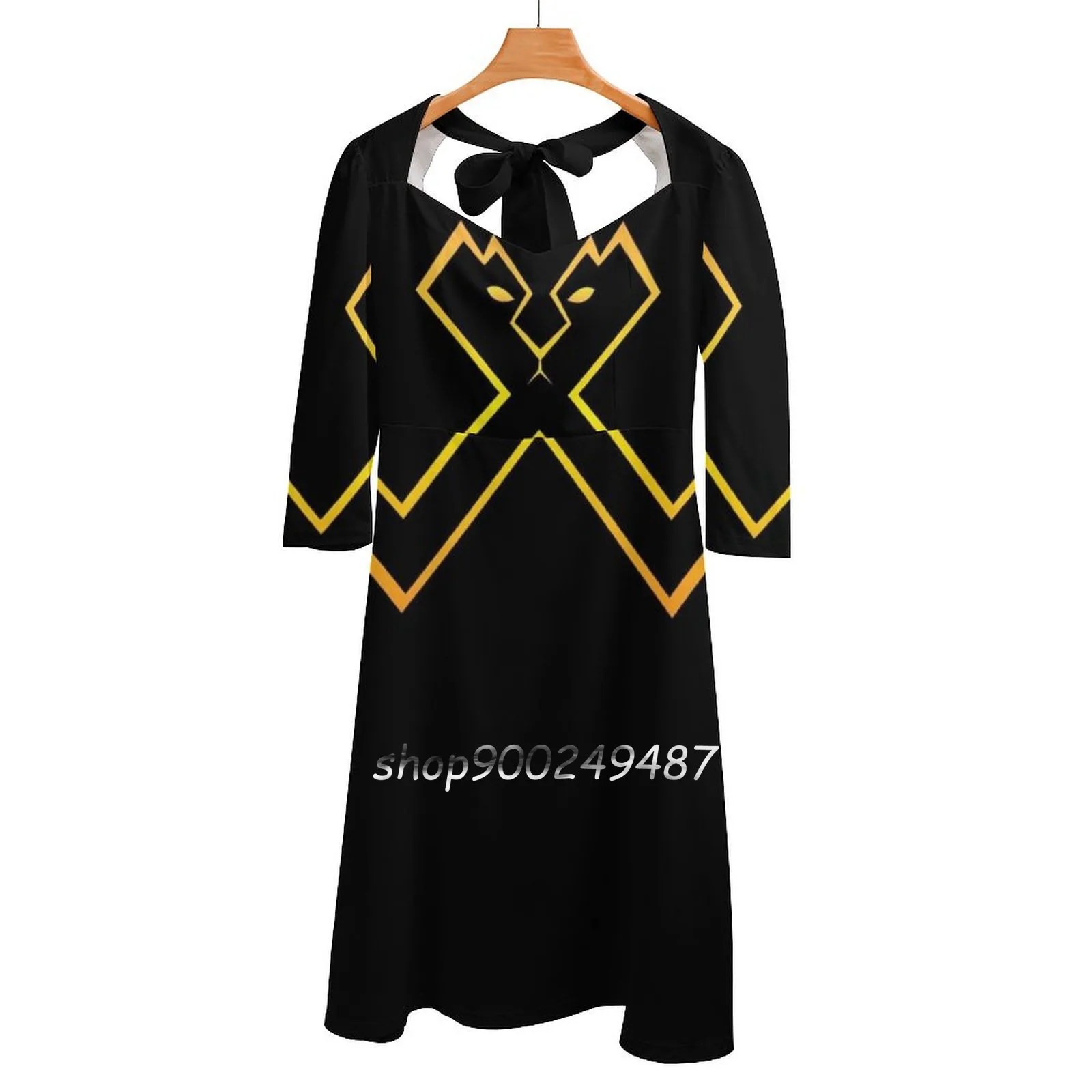 

Wakanda W Gold Sweet Elegant Dress Women Korean Kawaii Square Collar Dress Wakanda Africa East Fiction African Cat Nation
