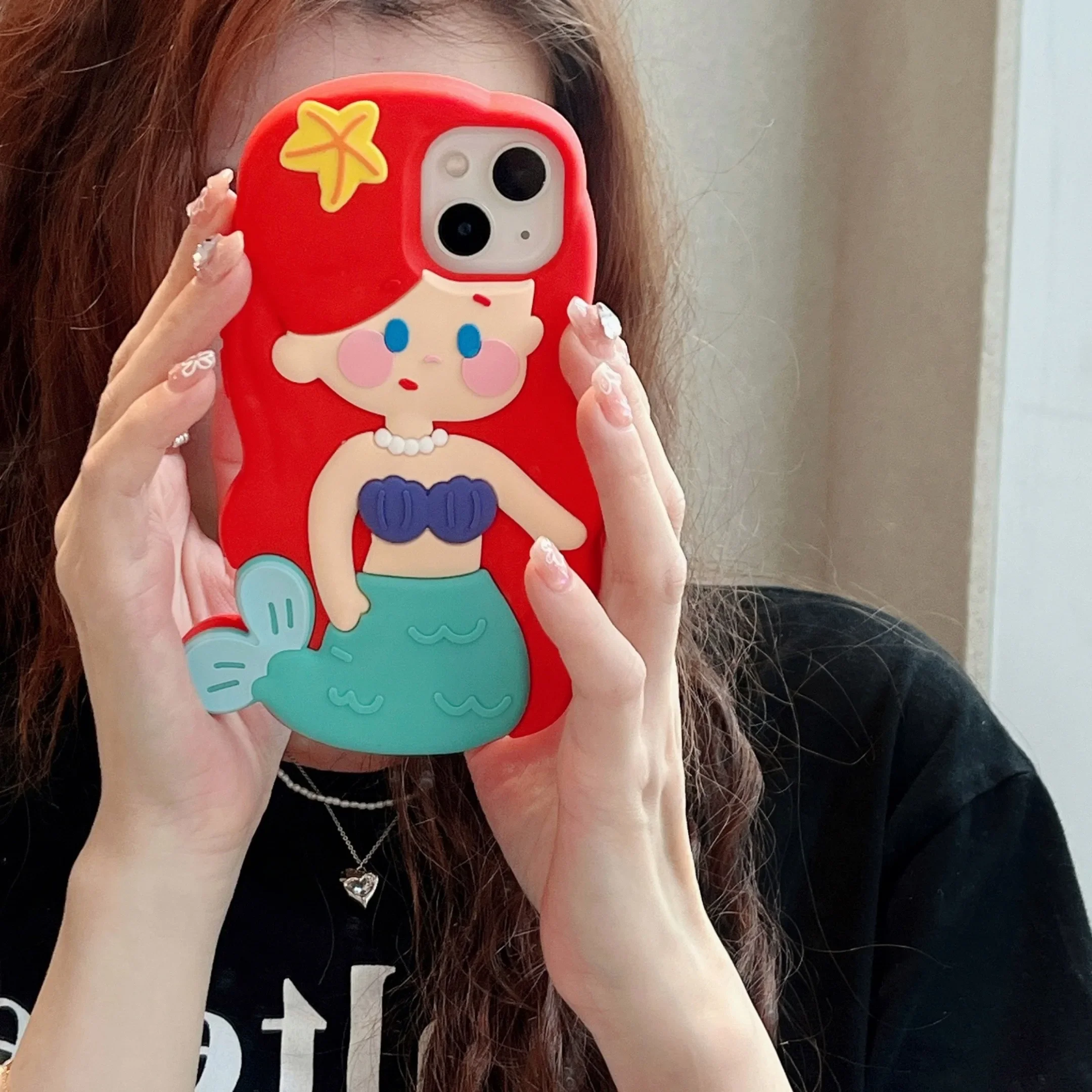 

Cartoon Disney 3D Funny The Little Mermaid Phone Cases For iPhone 15 14 13 12 11 Pro Max XR X XS MAX Plus Shockproof Soft Cover