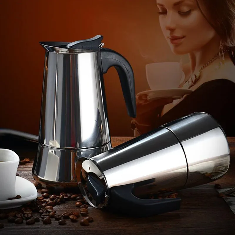100-600ml Espresso Coffee Maker Stainless Steel Italian Coffee Machine for 2-12 Cups Mocha Latte Stovetop Filter Kettle Moka Pot espresso coffee maker coffee maker coffee pot espresso maker
