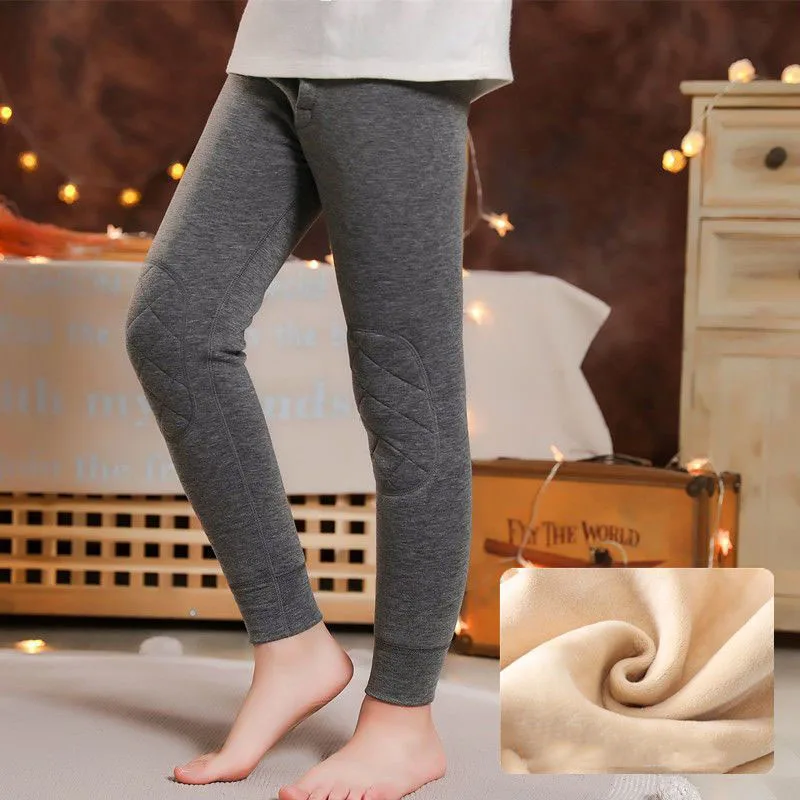 

Autumn Winter Thickened Children's Warm Leggings Boys Girls Solid Color Inner Wearing Tights Baby New Lamb Velvet Cotton Pants