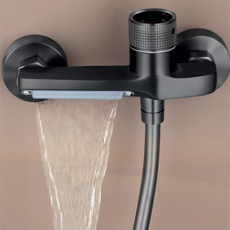 Waterfall Shower Faucet Wall Mounted Hot Cold Water Mixer For Bathroom Chrome Bath Shower Set System Grey Bathtub Faucet