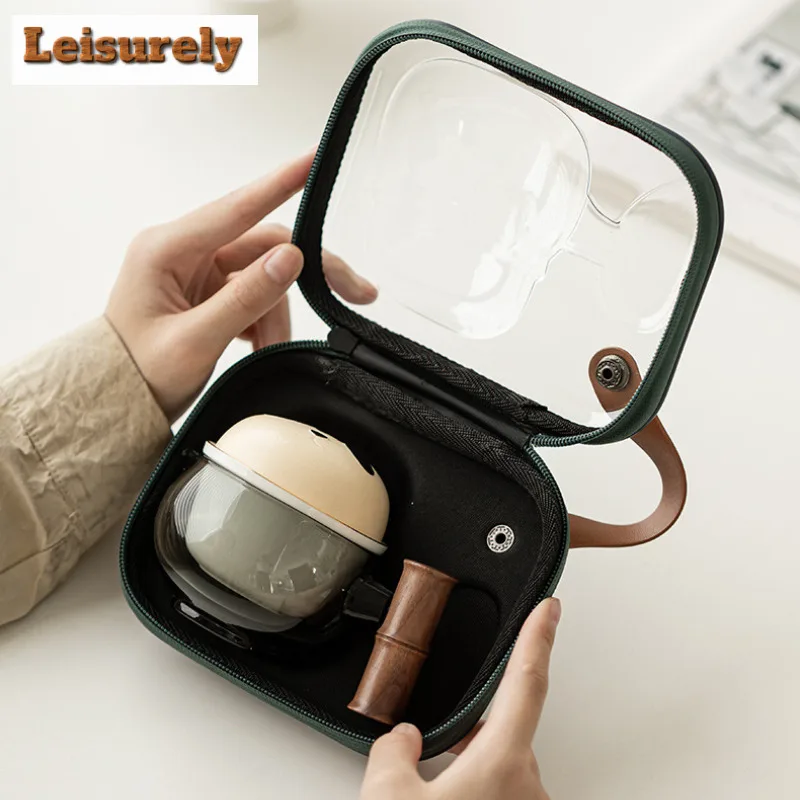 Panda Bamboo Joint Travel Tea Set Kit Boutique 1 Pot 2 Cups Tea Brewing Organizer Portable Camping Handbag Supplies Decoration